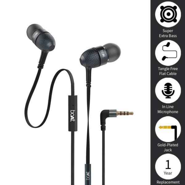 boAt BassHeads 228 Extraa Bass with Pouch in Ear Wired Earphones with Mic (Black)