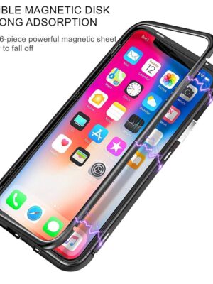 Apple iPhone 6/6S Case,Ultra Slim Magnetic Cover Metal Frame & Tempered Glass Back, Built-in Powerful Magnet [Wireless Charging Support] Back Cover for iPhone 6 (Black)