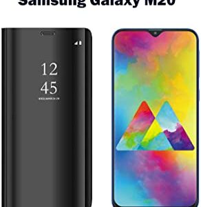 Samsung Galaxy M20 Clear View Mirror Flip Cover with 360 Degree Protection (Black/Blue).