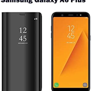 Samsung Galaxy A6 Plus (2018) Clear View Mirror Flip Cover with 360 Degree Protection (Black/Blue).