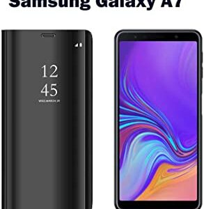 Samsung Galaxy A7 (2018) Star Clear View Mirror Flip Cover with 360 Degree Protection (Black/Blue).