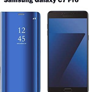 Samsung Galaxy C7 Pro Clear View Mirror Flip Cover with 360 Degree Protection (Black/Blue/Gold).