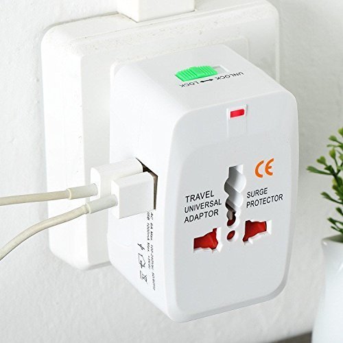 All in one Smart International Adaptor with 2 USB Plug Charger Adapter for USA UK AUS.All Chargers 100/240v-White