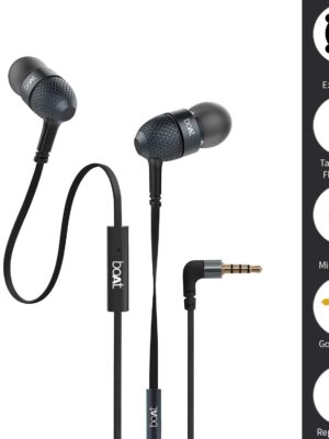 boAt BassHeads 228 Extraa Bass with Pouch in Ear Wired Earphones with Mic (Black)