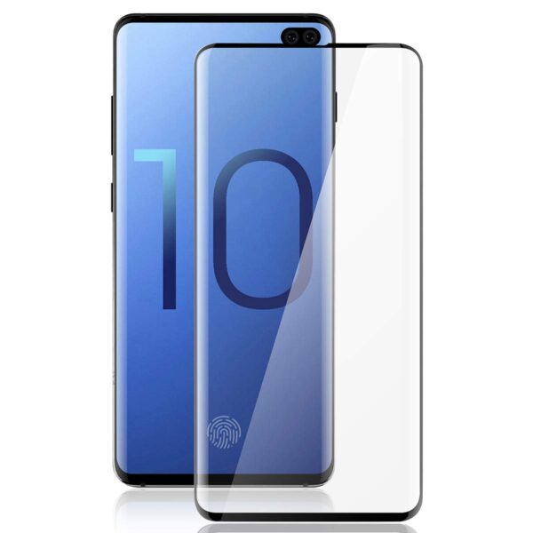 Reliable Full Glue Coverage Edge to Edge Tempered Glass Screen Protector for Samsung Galaxy S10 Plus Black.
