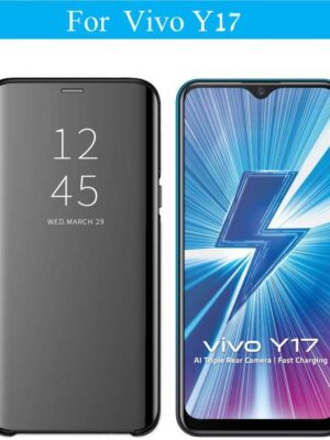 Vivo Y17 Clear View Mirror Flip Cover with 360 Degree Protection (Black/Blue).