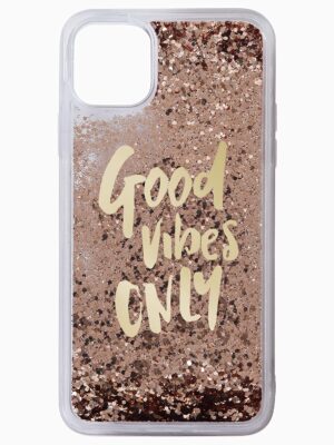 Liguid Sand Glitter Sparkle Good Vibes Only Back Case Cover for Apple iPhone 11 Pro Max (6.5)(Gold)