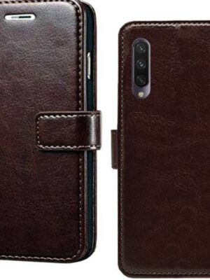 MI A3 VIP Leather Flip Cover with Foldable Stand and Wallet Card Slots (Black/Brown/Blue).