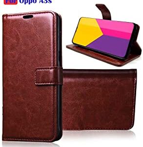 Oppo A3s VIP Leather Flip Cover with Foldable Stand and Wallet Card Slots (Black/Brown/Blue).