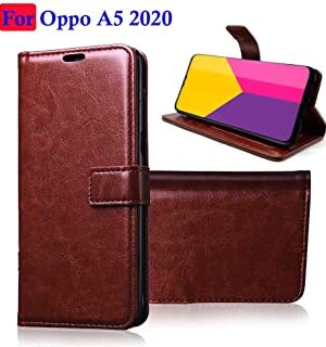 Oppo A5 2020 VIP Leather Flip Cover with Foldable Stand and Wallet Card Slots (Black/Brown/Blue).