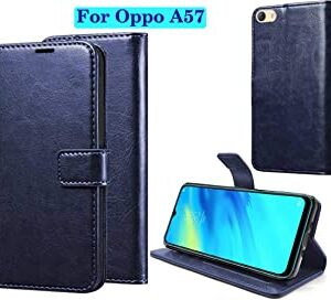 Oppo A57 VIP Leather Flip Cover with Foldable Stand and Wallet Card Slots (Black/Brown/Blue).