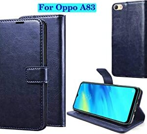 Oppo A83 VIP Leather Flip Cover with Foldable Stand and Wallet Card Slots (Black/Brown/Blue).