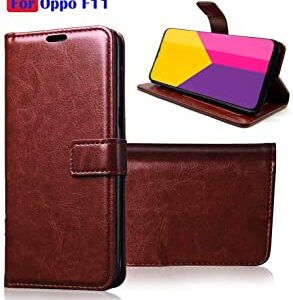 Oppo F11 VIP Leather Flip Cover with Foldable Stand and Wallet Card Slots (Black/Brown/Blue).