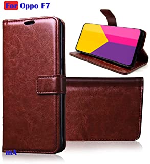 Oppo F7 VIP Leather Flip Cover with Foldable Stand and Wallet Card Slots (Black/Brown/Blue).