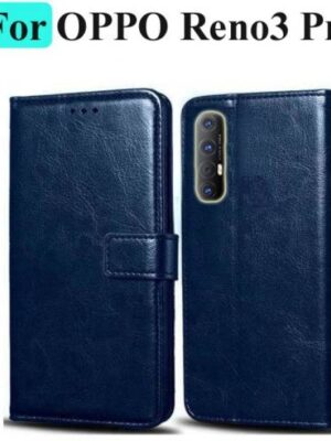 Oppo Reno 3 Pro VIP Leather Flip Cover with Foldable Stand and Wallet Card Slots (Black/Brown/Blue).