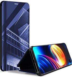 Realme 1 Clear View Mirror Flip Cover with 360 Degree Protection (Black/Blue).