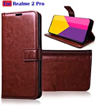 Realme 2 Pro VIP Leather Flip Cover with Foldable Stand and Wallet Card Slots (Black/Brown/Blue).