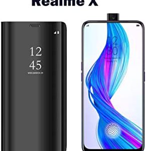 Realme X Clear View Mirror Flip Cover with 360 Degree Protection (Black/Blue).
