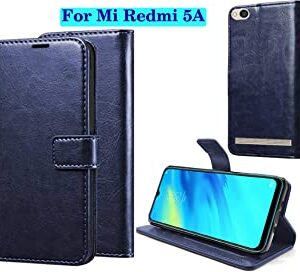 Redmi 5A VIP Leather Flip Cover with Foldable Stand and Wallet Card Slots (Black/Brown/Blue).