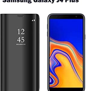 Samsung Galaxy J4 Plus Clear View Mirror Flip Cover with 360 Degree Protection (Black/Blue/Gold).