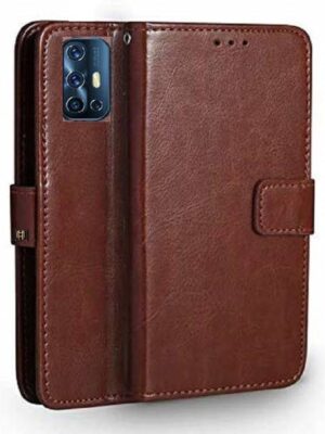 Vivo V17 VIP Leather Flip Cover with Foldable Stand and Wallet Card Slots (Black/Brown/Blue).