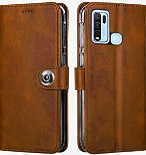 Vivo Y50 VIP Leather Flip Cover with Foldable Stand and Wallet Card Slots (Black/Brown/Blue).