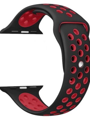 Soft Silicone Watch Belt Strap Band for Apple iWatch 38mm/40mm/42mm/44mm [Watch Not Included] – RED-Black